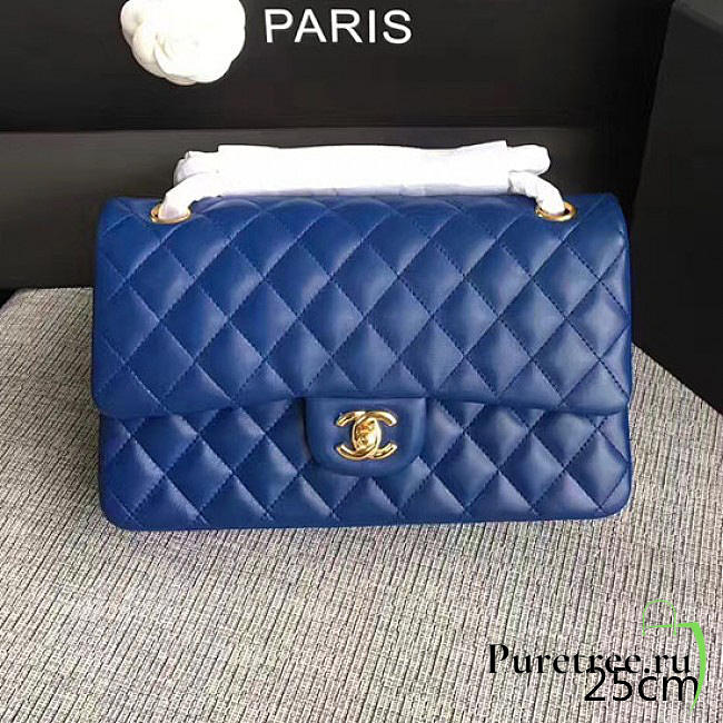 Chanel lambskin classic handbag blue | A01112 - 1