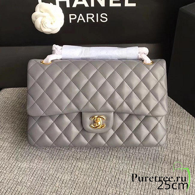 Chanel lambskin classic flap bag grey | A01112  - 1