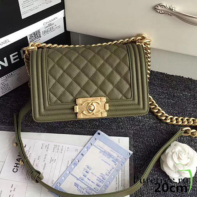 Chanel quilted caviar small boy bag green | A67085 - 1