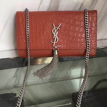 YSL monogram kate silver tassel in embossed crocodile shiny leather| 5046