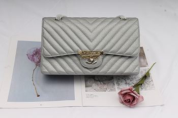 Chanel Classic Chevron Flap Bag Silver Grain Leather 25cm