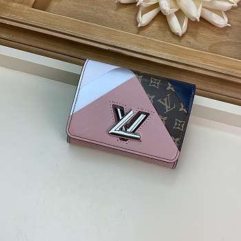 LV Twist Short Wallet Pink Leather Embossing Pink