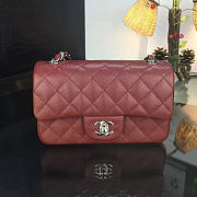 Chanel classic flap bag burgundy caviar leather sliver&gold hardware 20cm red - 3