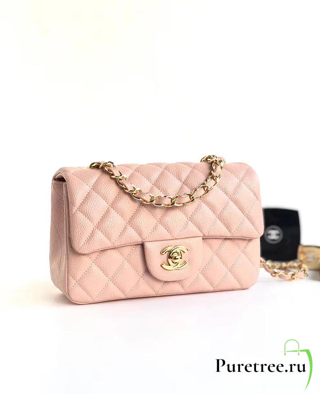 Chanel classic flap bag caviar leather sliver&gold hardware 20cm pink - 1