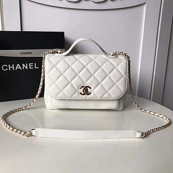 Chanel flap bag with top handle grained calfskin & gold-tone metal white