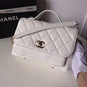 Chanel flap bag with top handle grained calfskin & gold-tone metal white - 5