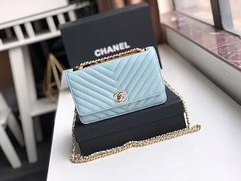 Chanel lamb skin v-type chain bag blue