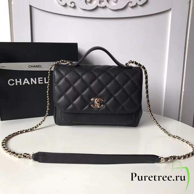 Chanel flap bag with top handle grained calfskin & gold-tone metal black - 1