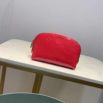 LV rose red cosmetic bag embossed leather