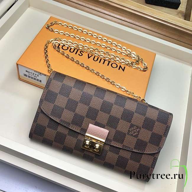 LV Croisette Damier Canvas Detachable Metal Chain Ponk Wallet - 1