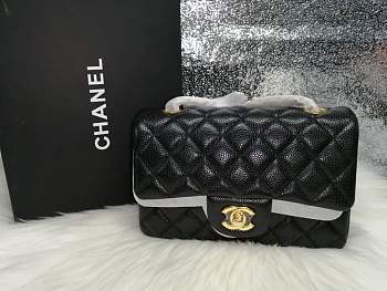 Chanel Mini Caviar Leather Flap Bag Black & Gold Metal 20 cm