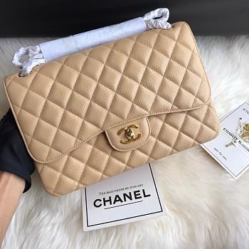 Chanel caviar leather flap bag gold/silver 30cm beige