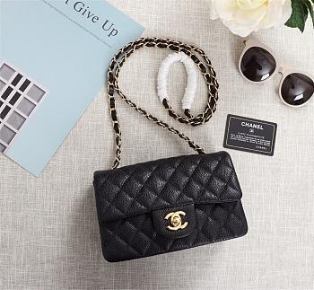 Chanel Caviar Leather Flap Bag Black Gold Metal 20cm