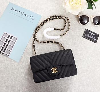 Chanel classic flap bag caviar leather sliver & gold hardware 20cm black