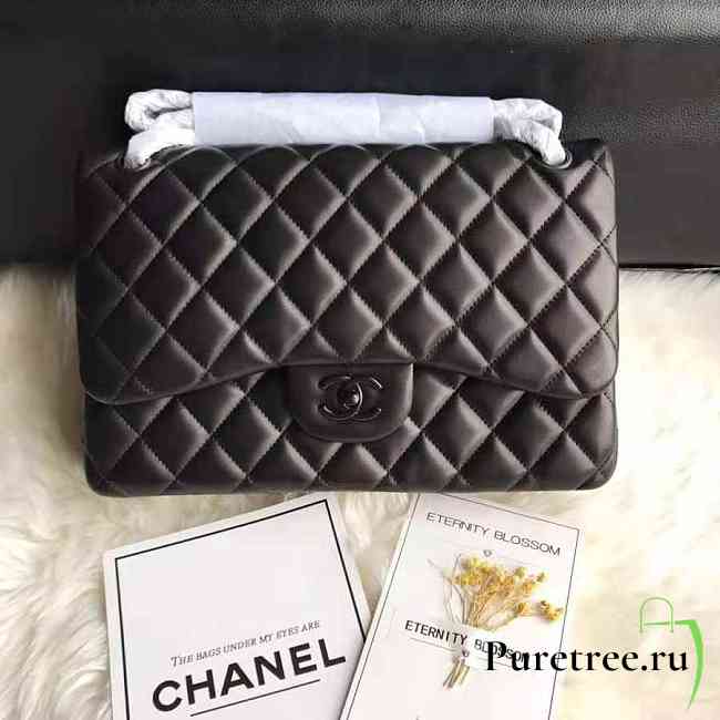Chanel caviar lambskin leather flap bag black 30cm - 1