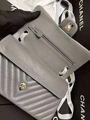 Chanel lambskin chevron quilted 30cm flap bag grey with sliver hardware - 4