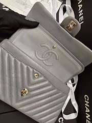 Chanel lambskin chevron quilted 30cm flap bag grey with sliver hardware - 6