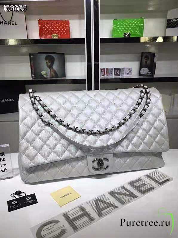 CHANEL | Large Classic Flap Travel Bags Silver Caviar Leather 46cm - 1