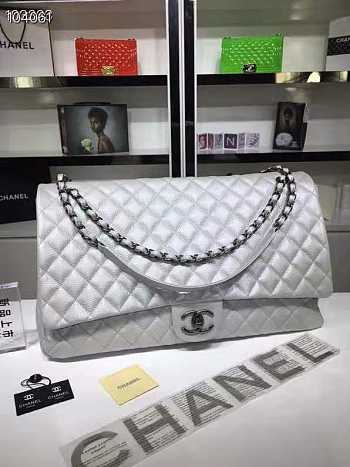 CHANEL | Large Classic Flap Travel Bags Silver Caviar Leather 46cm
