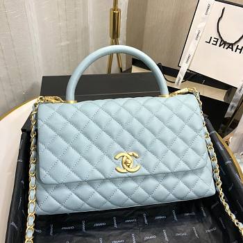 Chanel Coco Grained Calfskin with Handle Medium Light Blue | 92991 