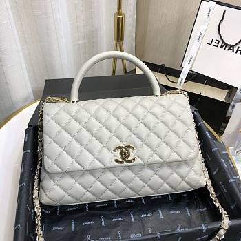 Chanel Coco Grained Calfskin with Handle Medium Silver | 92991