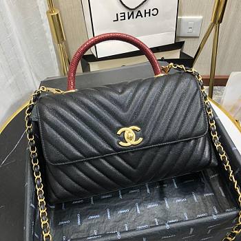 Chanel Coco Grained Calfskin V Quilting Flap Bag Black | 92991