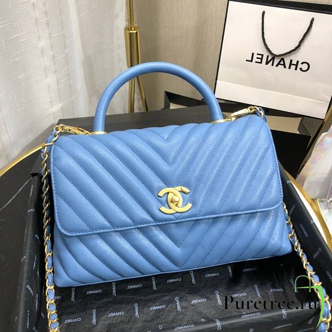 Chanel Coco Grained Calfskin V Quilting Flap Bag Blue | 92991 - 1