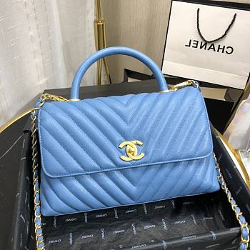 Chanel Coco Grained Calfskin V Quilting Flap Bag Blue | 92991