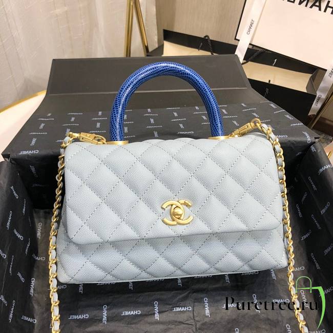Chanel Coco Grained Calfskin with Handle Small Light Blue | 92993 - 1