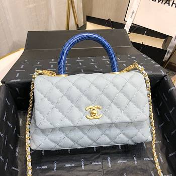 Chanel Coco Grained Calfskin with Handle Small Light Blue | 92993