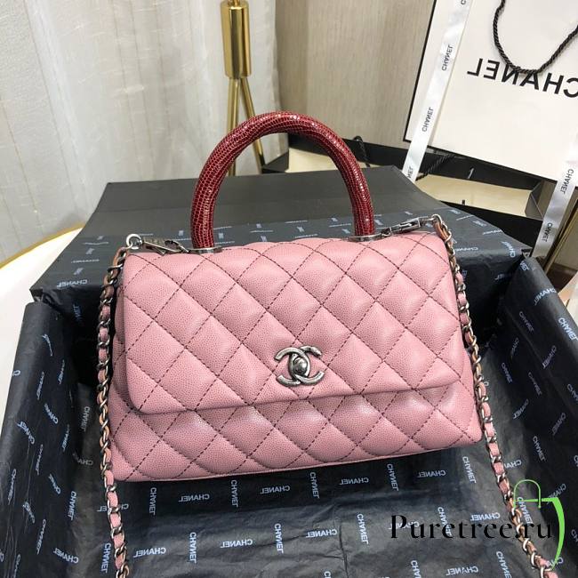 Chanel Coco Grained Calfskin with Handle Small Pink | 92993 - 1