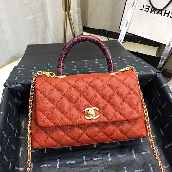 Chanel Coco Grained Calfskin with Handle Small Orange | 92993