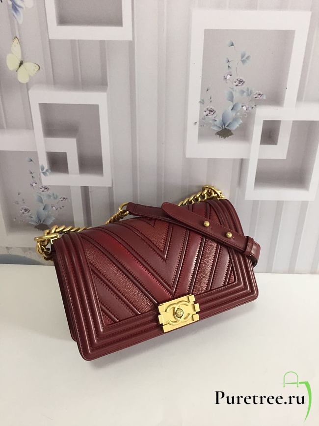 Chanel Boy Chevron Mix Leather Flap Bag Red | 67086 - 1