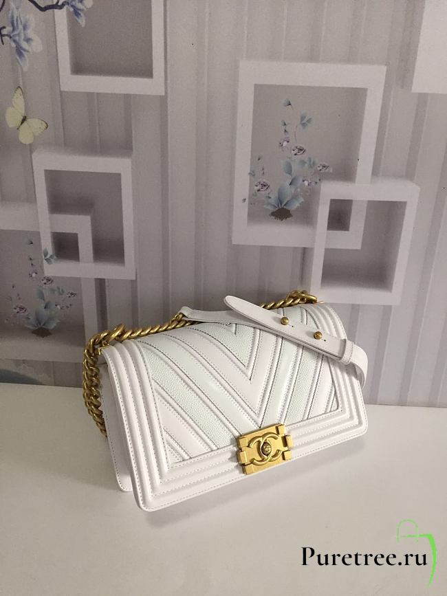 Chanel Boy Chevron Mix Leather Flap Bag White | 67086 - 1