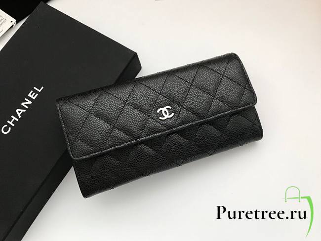 Chanel Long Grained Skin Leather Flap Wallet 19cm | A50096 - 1