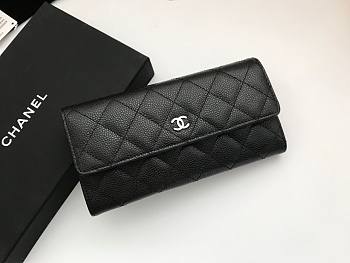 Chanel Long Grained Skin Leather Flap Wallet 19cm | A50096