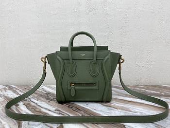 Nano Luggage Bag Drummed Calfskin Silver Zip Green | 167793