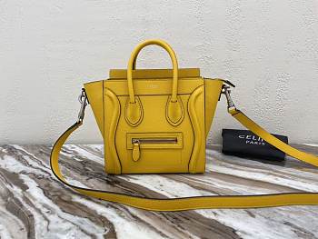 Nano Luggage Bag Drummed Calfskin Silver Zip Yellow | 167793