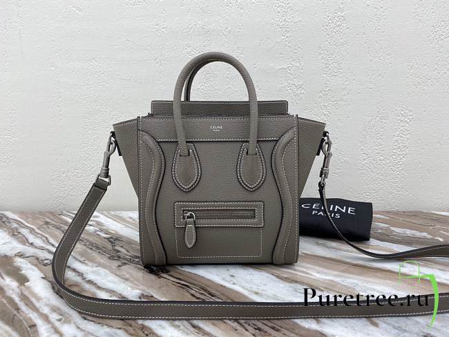 Nano Luggage Bag Drummed Calfskin Silver Zip Grey | 167793 - 1
