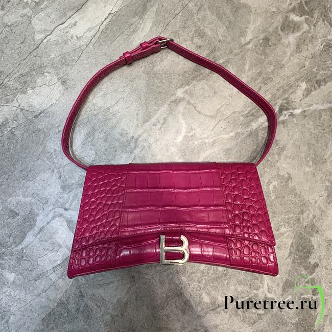 Hourglass Top Handle Bag in Shiny crocodile embossed cafslin Pink - 1