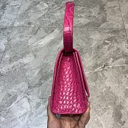 Hourglass Top Handle Bag in Shiny crocodile embossed cafslin Pink - 3