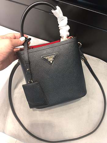 Small Saffiano Leather Prada Panier Bag all Black | 1BA217
