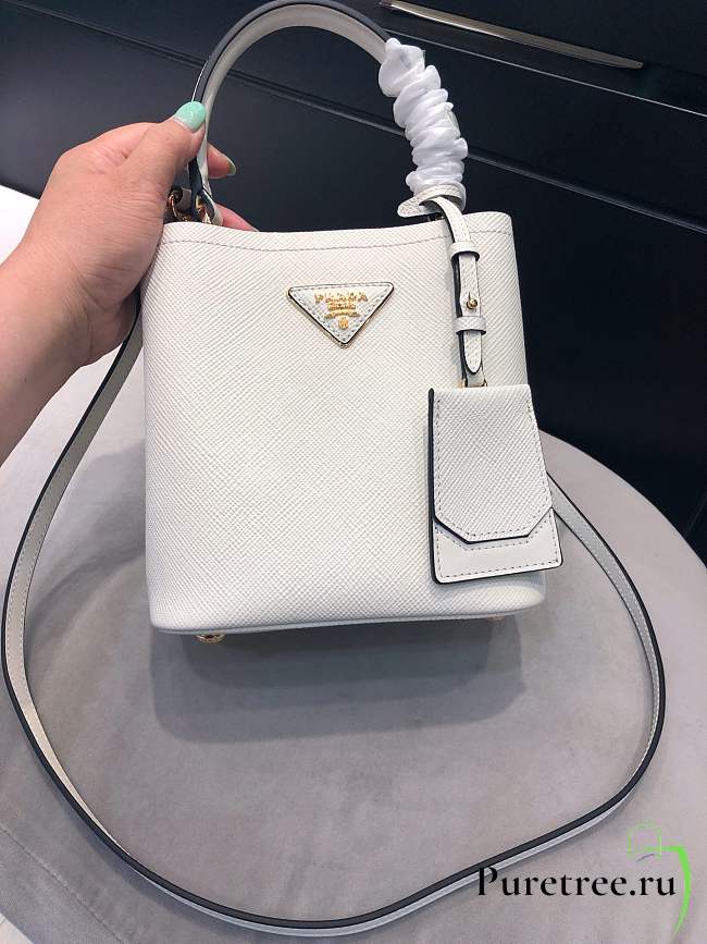 Small Saffiano Leather Prada Panier Bag all White | 1BA217 - 1