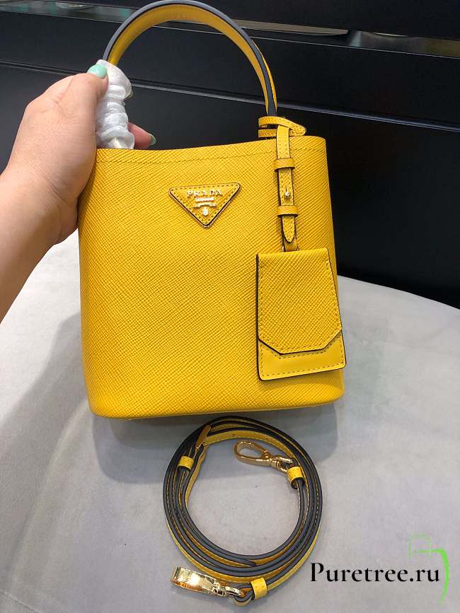 Small Saffiano Leather Prada Panier Bag Yellow | 1BA217 - 1