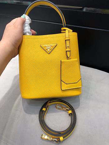 Small Saffiano Leather Prada Panier Bag Yellow | 1BA217