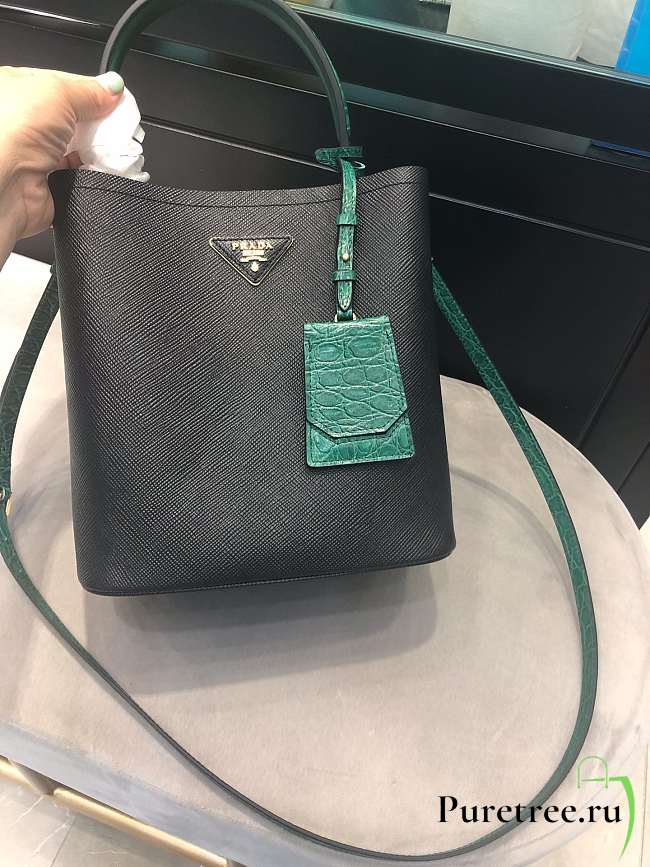 Small Saffiano Leather Prada Crocodile Bag Black Green | 1BA217 - 1