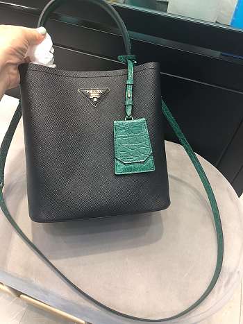 Small Saffiano Leather Prada Crocodile Bag Black Green | 1BA217