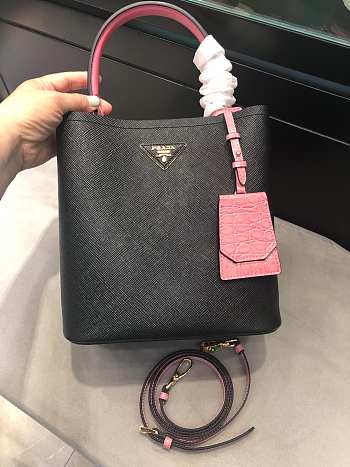 Small Saffiano Leather Prada Crocodile Bag Black Pink | 1BA217