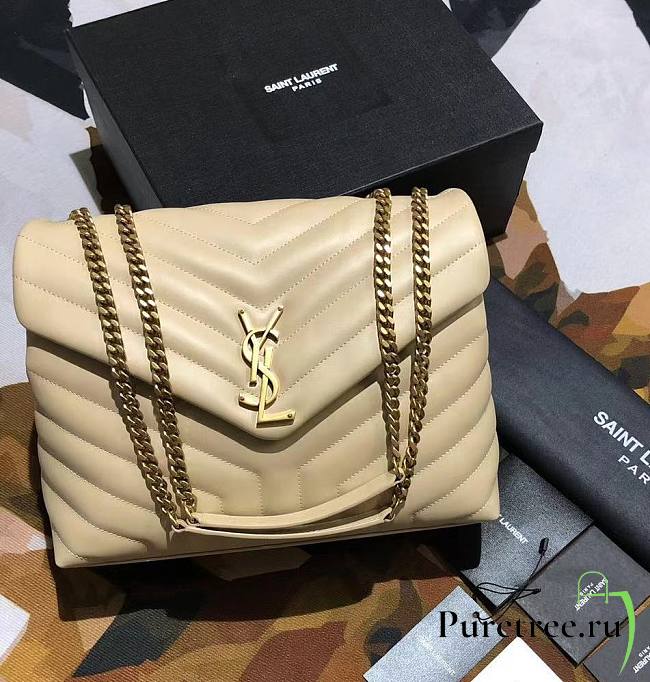 YSL Loulou Small Bag Beige Golden Harware 494699 size 24cm  - 1
