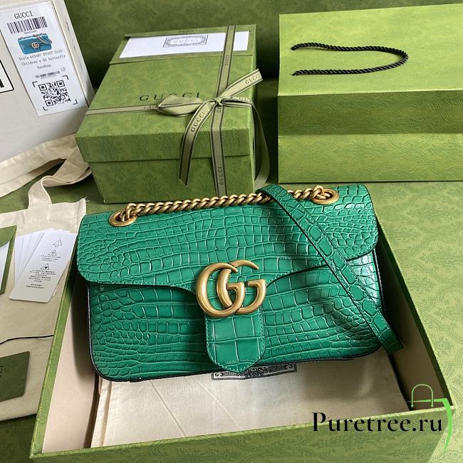 GG Marmont crocodile small shoulder green bag | 443497 - 1